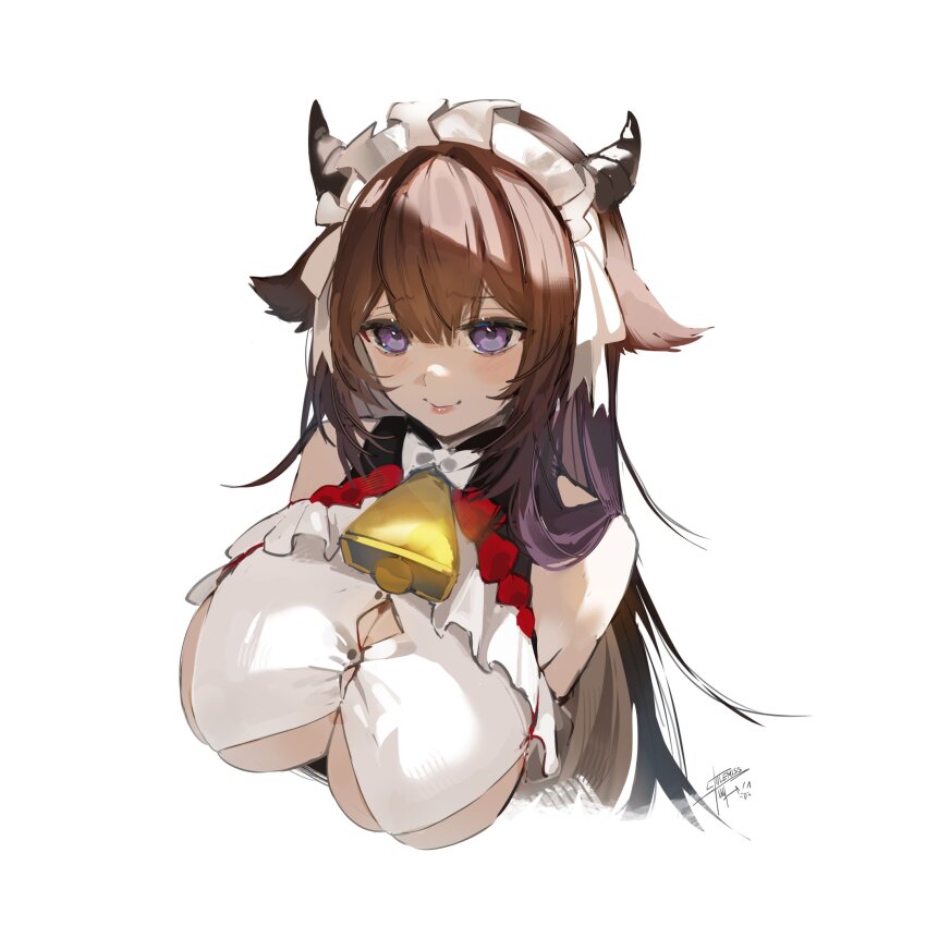animal_ears, azur_lane, bell, breasts, clothing_cutout, cow_ears, cow_girl, cow_horns