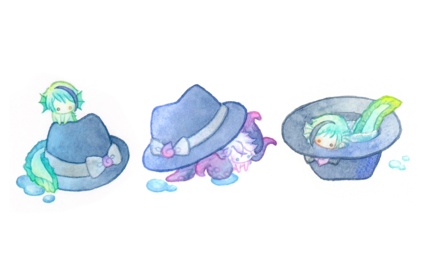 3boys, absurdres, azul_ashengrotto, azul_ashengrotto_(octopus), blue_eyes, blue_hair, chibi, eel_boy