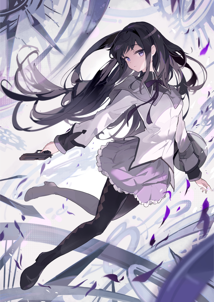 1girl, absurdres, akemi_homura, akemi_homura_(magical_girl), arms_at_side, black_hair, black_hairband, black_pantyhose