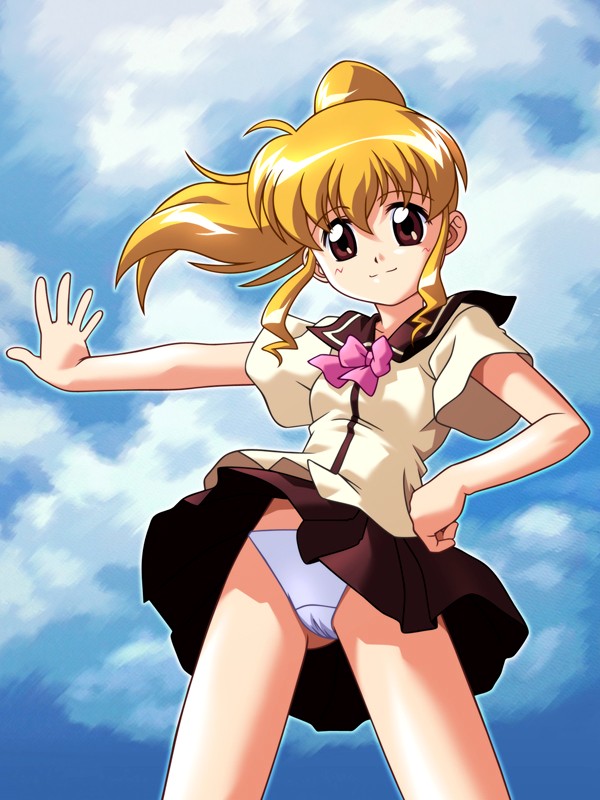 1girl, blonde_hair, brown_eyes, d-ten, female_focus, mahoromatic, ooe_chizuko, panties