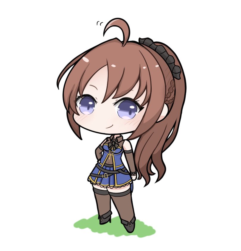 1girl, ahoge, ankle_boots, arm_at_side, assault_lily, bare_shoulders, belt, belt_buckle