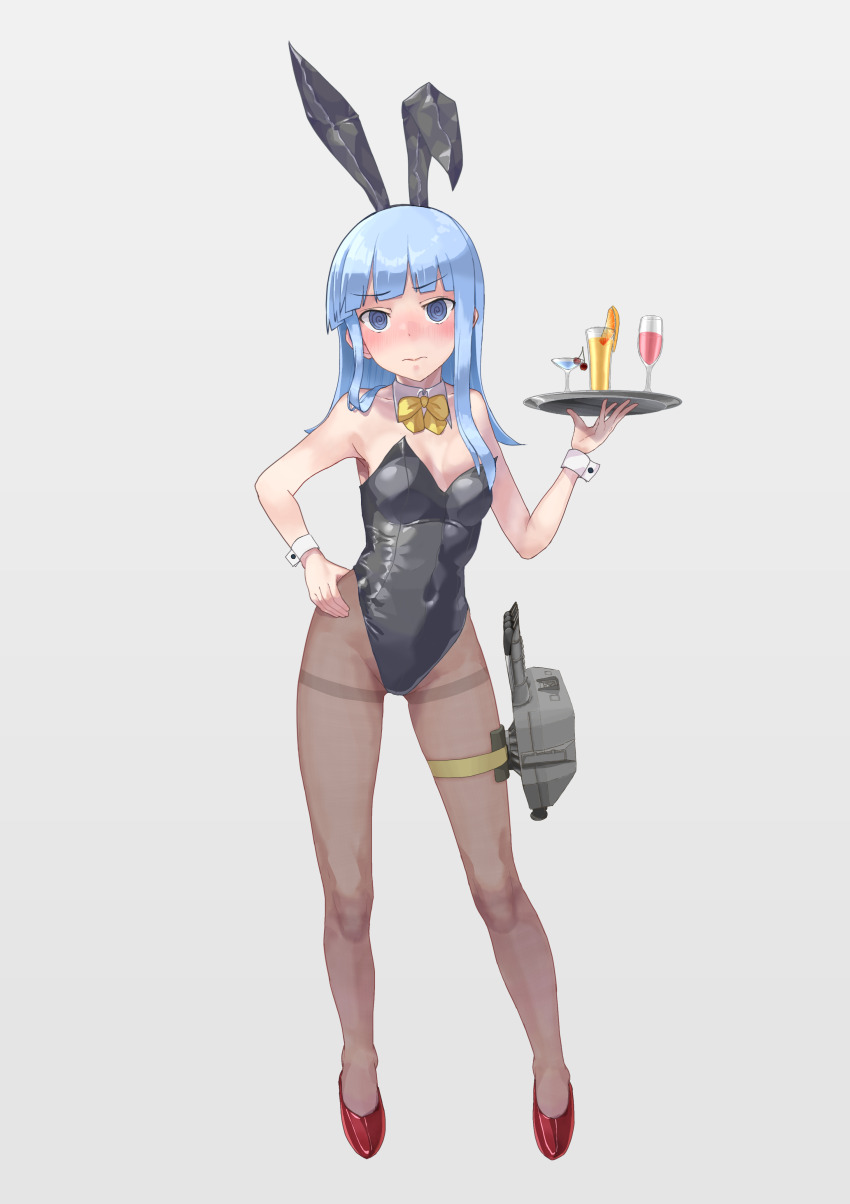 1girl, @_@, absurdres, adapted_turret, animal_ears, black_leotard, black_pantyhose, blue_eyes