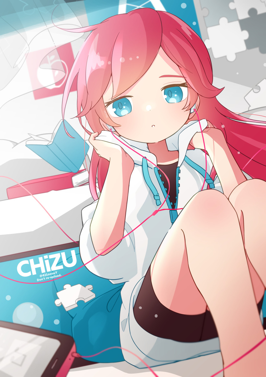 1girl, absurdres, artist_name, black_bodysuit, blue_eyes, bodysuit, book, chizu_(421ooouy)