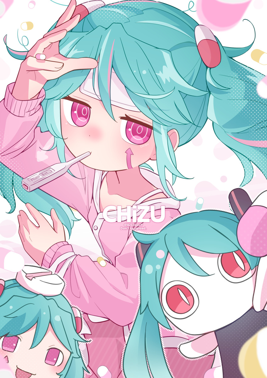 1girl, absurdres, aimaina, aqua_hair, artist_name, blue_hair, bra_strap, chizu_(421ooouy)