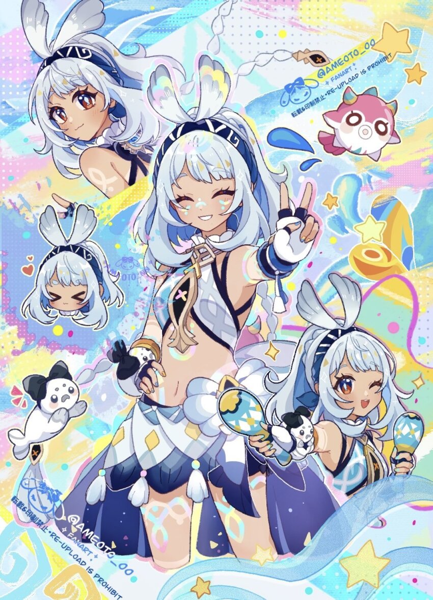 >_<, 1girl, :3, :d, ;d, ^_^, ameoto_00, bare_shoulders