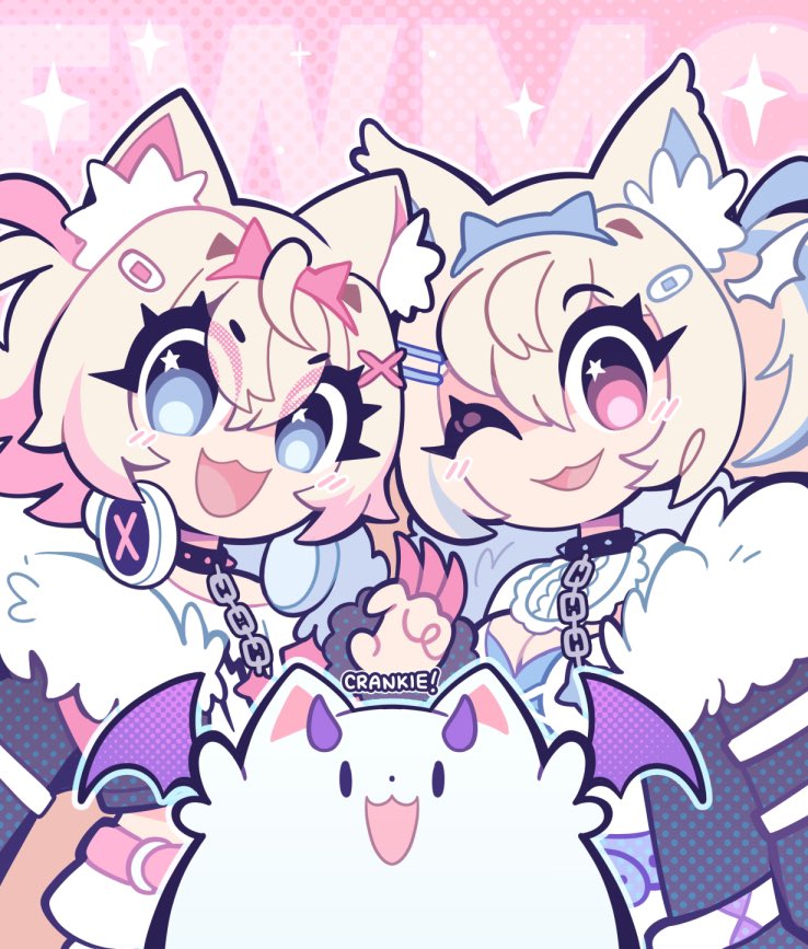 2girls, :3, :d, ;3, ;d, animal_ear_fluff, animal_ears, artist_name