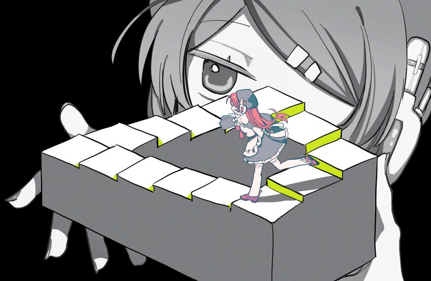 1girl, apron, beret, detached_sleeves, dress, hair_ornament, hairclip, hat