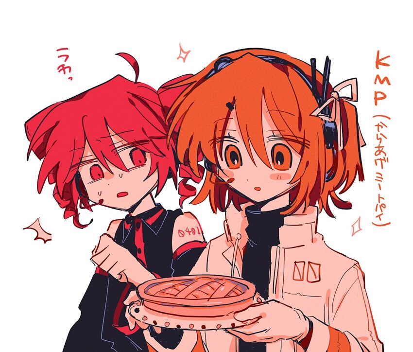 2girls, a.i._voice, adachi_rei, ahoge, arm_tattoo, bare_shoulders, black_shirt, blush_stickers