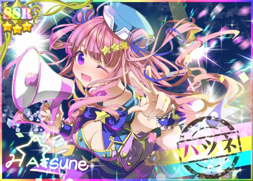 1girl, alternate_costume, blue_bow, blue_bowtie, blue_hat, blue_shirt, blunt_bangs, blush