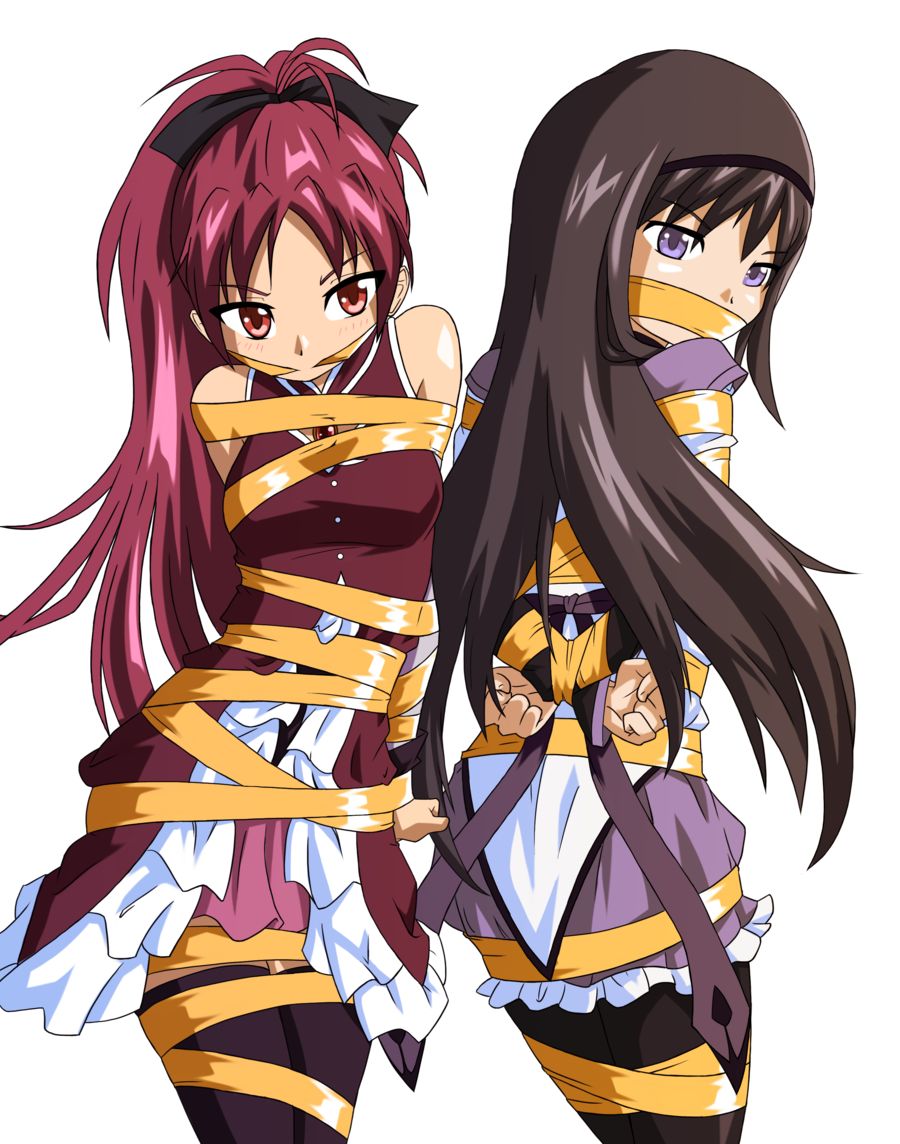 akemi_homura, akemi_homura_(magical_girl), bdsm, bondage, bound, bound_arms, bound_legs, bound_wrists