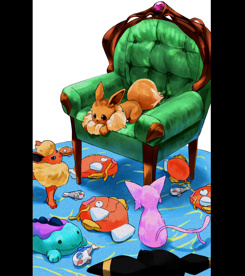 animal_ears, armchair, border, carpet, chair, eevee, espeon, flareon