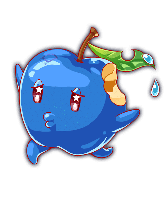 anime_coloring, apple, artist_request, blue_apple, blue_theme, closed_mouth, crash_fever, food