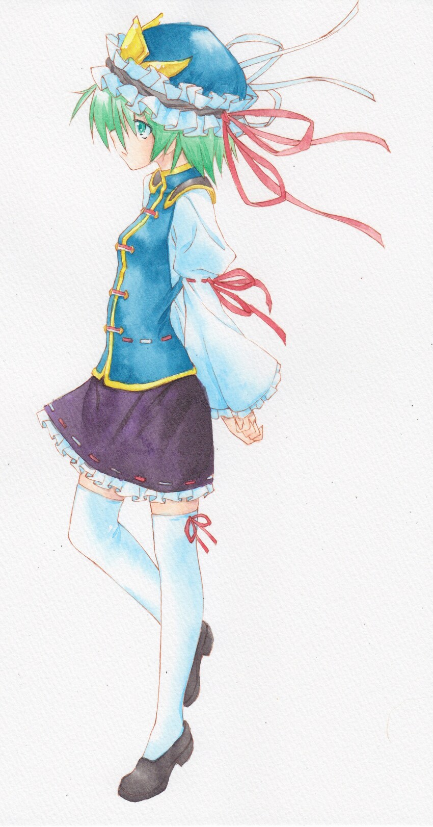 1girl, absurdres, acrylic_paint_(medium), commentary_request, eisuke_(gobangai_hole_boys), expressionless, frilled_hat, frills