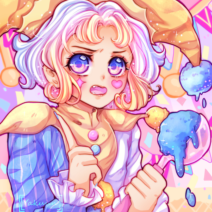 1girl, blue_nails, blush, commentary, cookie_run, cookie_run:_ovenbreak, english_commentary, facial_mark