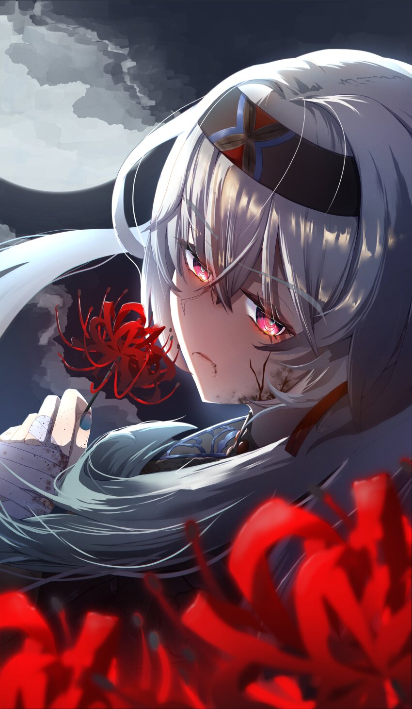 1girl, absurdres, bandaged_hand, bandages, black_hairband, black_jacket, blade_(honkai:_star_rail), blade_(honkai:_star_rail)_(cosplay)