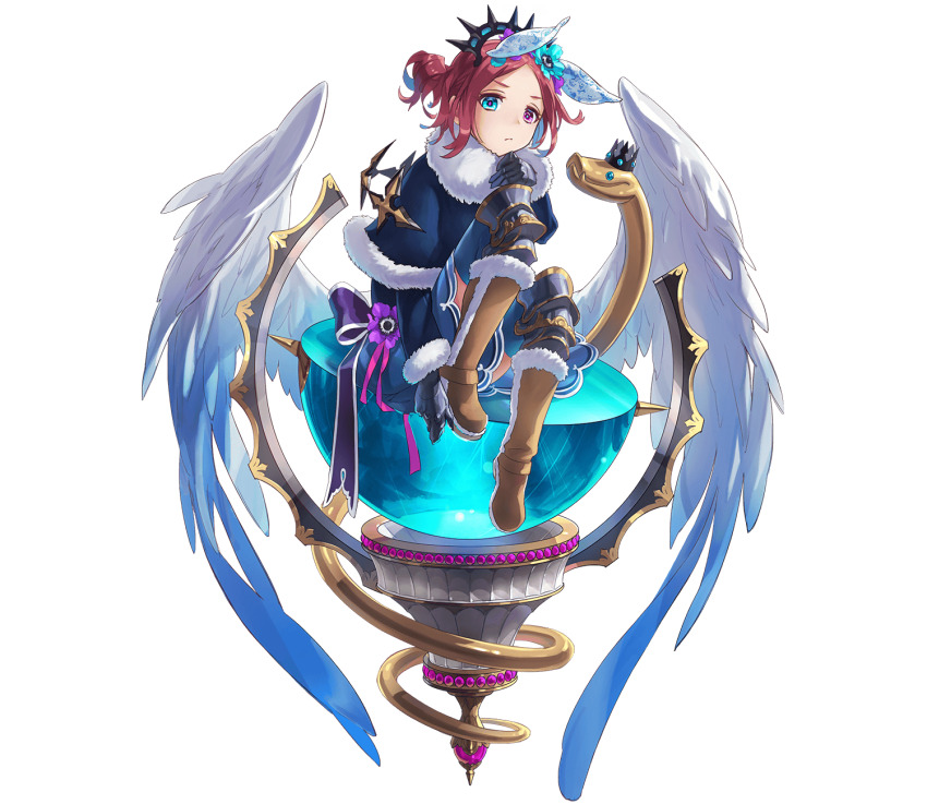 1girl, boots, breasts, brown_boots, da-kuro, flower, full_body, green_eyes