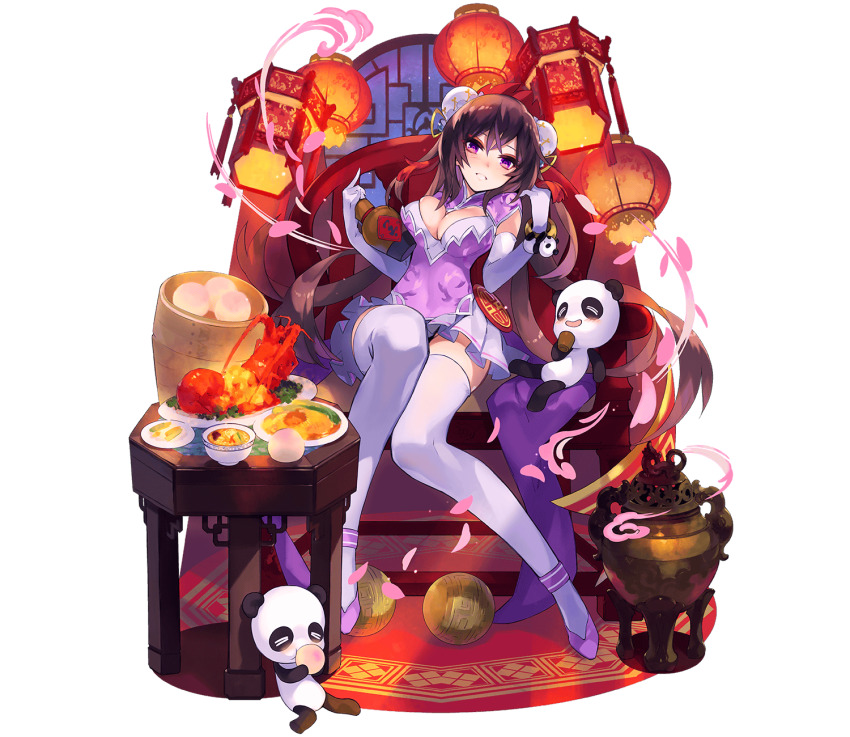 1girl, bashosen, blush, chair, food, full_body, highres, lantern