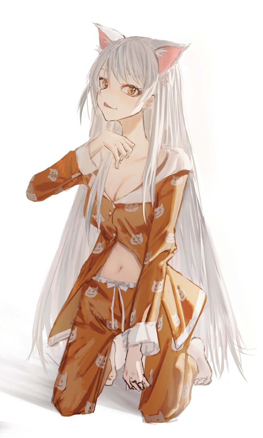 1girl, absurdres, animal_ears, animal_print, bakemonogatari, black_hanekawa, breasts, cat_ears