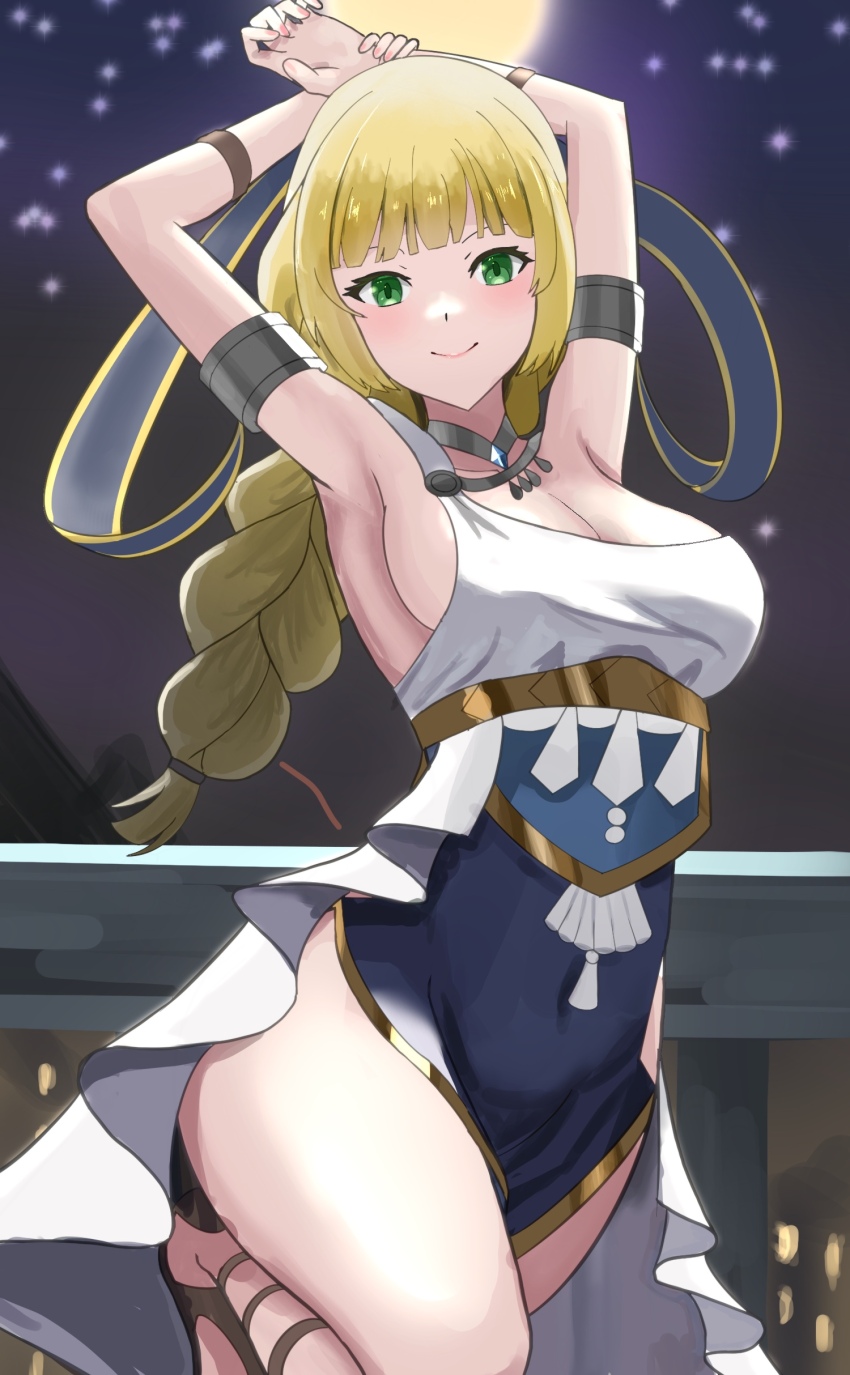1girl, absurdres, alternate_costume, armlet, blonde_hair, bracelet, braid, braided_ponytail