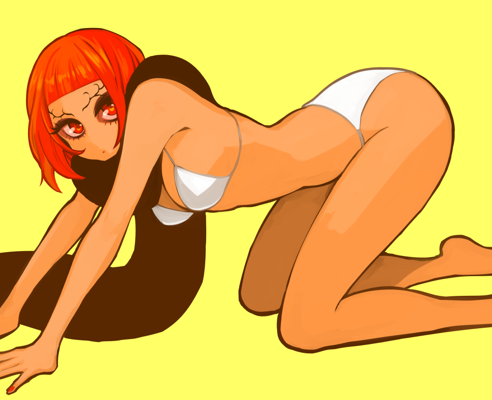 1girl, aihcnim, alias_dictus, all_fours, bikini, blaze_(ninja_slayer), bob_cut, nail_polish