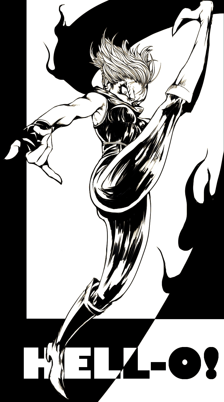 1girl, ass, bodysuit, english_text, fingerless_gloves, gloves, high_kick, highres