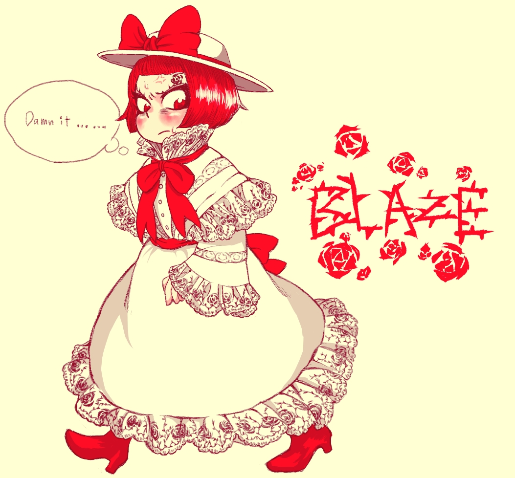 1girl, alias_dictus, alternate_costume, blaze_(ninja_slayer), bow, bowtie, character_name, english_text