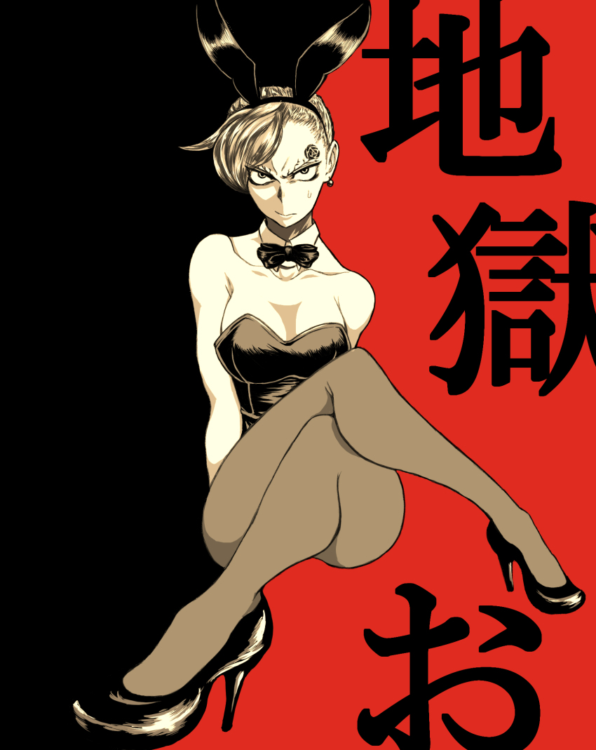 1girl, alternate_costume, alternate_hair_length, alternate_hairstyle, angry, bow, bowtie, bunny_girl