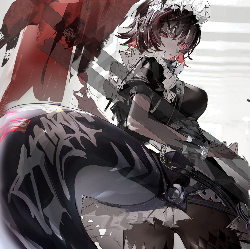 1girl, black_hair, brown_pantyhose, colored_inner_hair, commentary, ellen_joe, et_atr3, fins