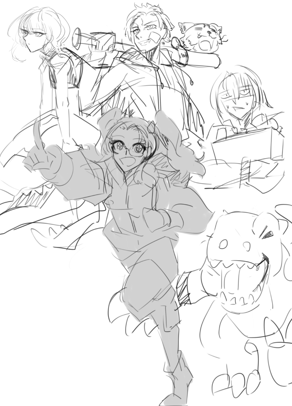 agumon_(digimon_savers), closed_eyes, digimon, digimon_(creature), digimon_paradox, digimon_rikollection, eve_(digimon), fang