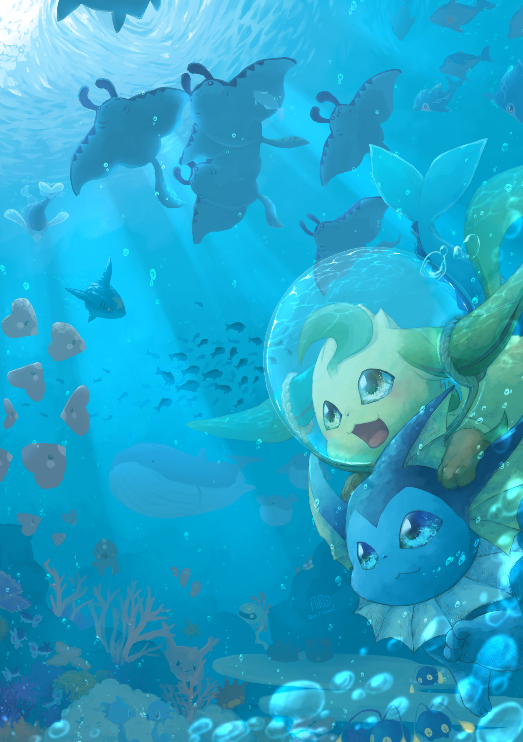 blue_eyes, bubble, chinchou, coral, corsola, cradily, gen_1_pokemon, gen_2_pokemon