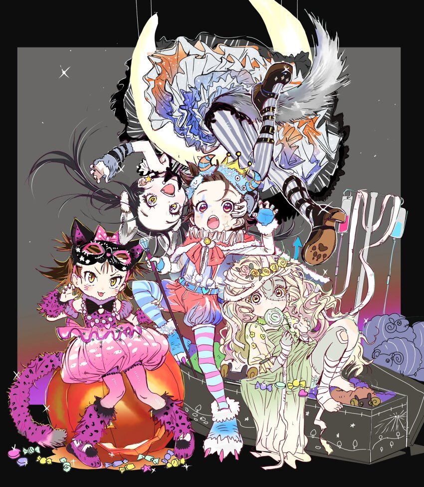 4girls, animal_ears, barefoot, blush, cat_ears, cat_tail, child, feet