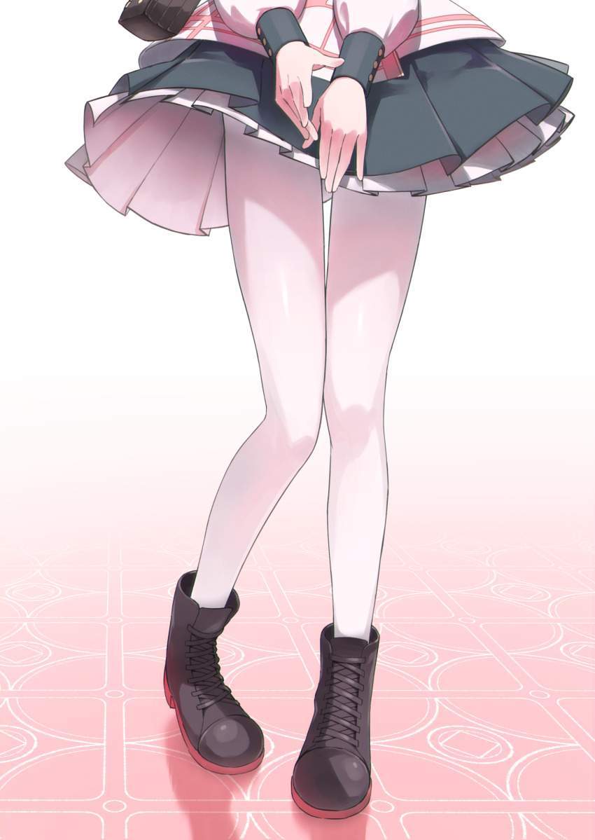 1girl, bag, black_boots, black_skirt, blue_archive, boots, heel_up, highres