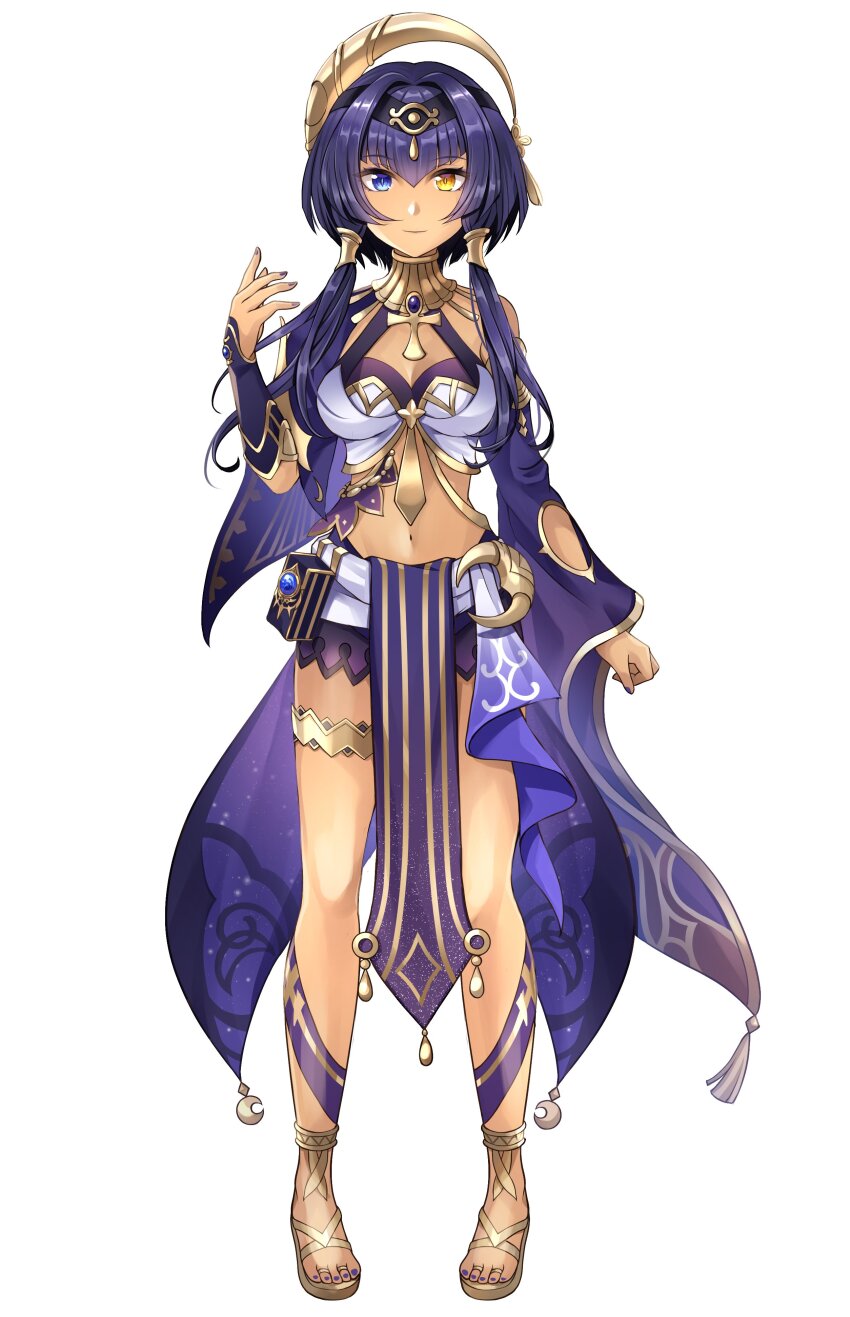 1girl, absurdres, ankoro, blue_eyes, blue_hair, blue_nails, breasts, candace_(genshin_impact)