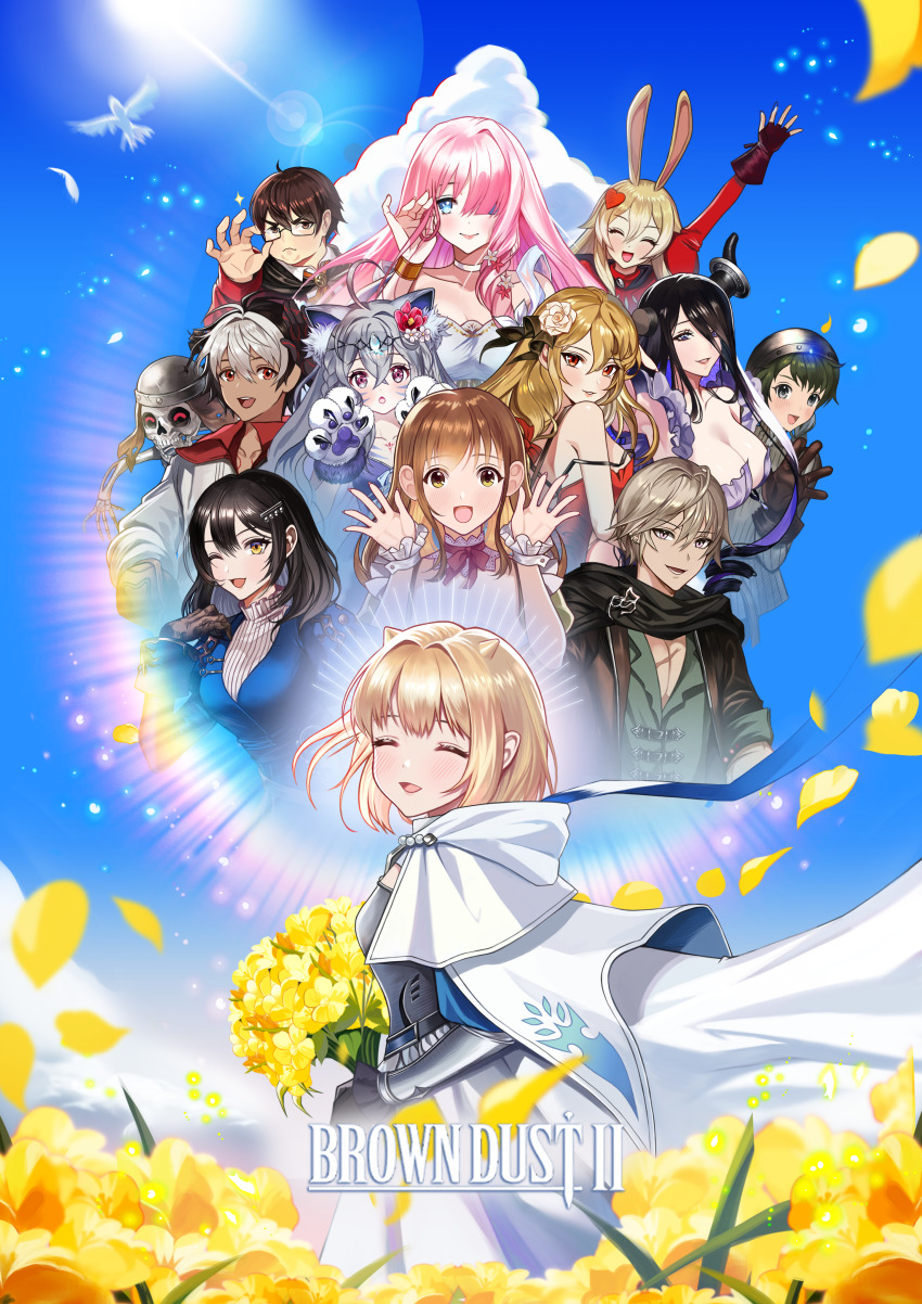 1other, 3boys, 6+girls, ^_^, absurdres, adjusting_eyewear, animal_ears, animal_hands