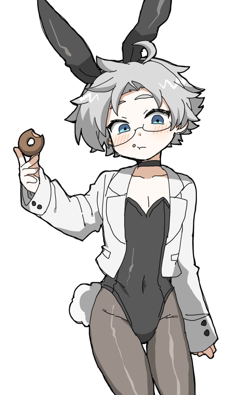 1boy, :t, ahoge, animal_ears, bad_id, bad_pixiv_id, black_choker, black_leotard