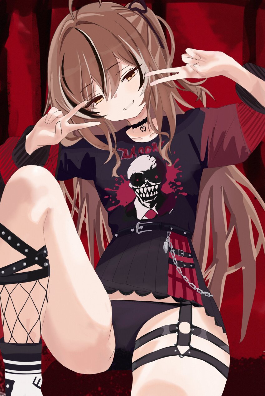 1girl, absurdres, black_choker, black_hair, black_panties, black_ribbon, black_shirt, black_sweater