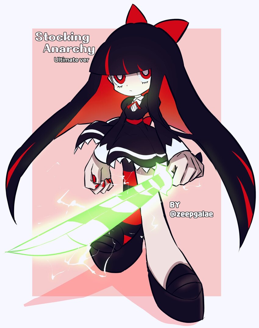 1girl, absurdres, adapted_costume, alternate_hair_color, artist_name, back_bow, black_dress, black_hair