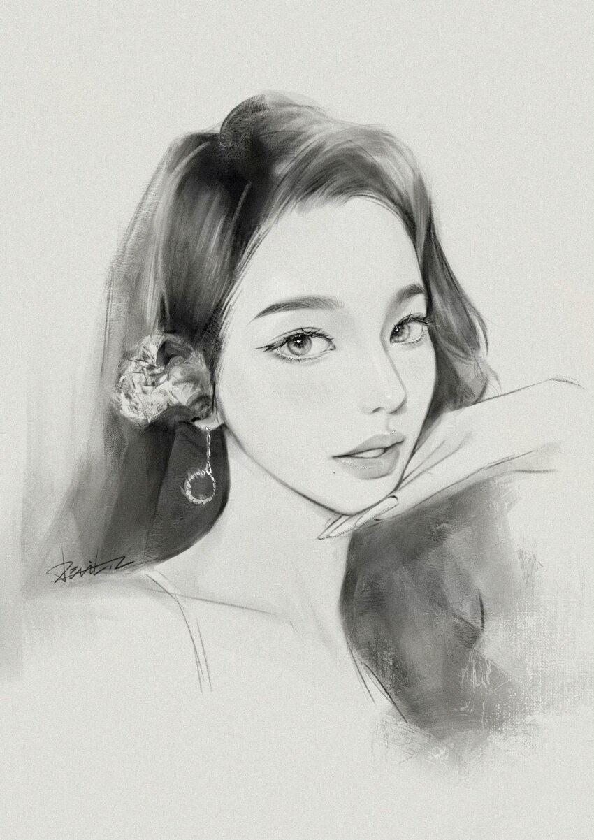 1girl, aespa, camisole, collarbone, commentary, devilzong, earrings, east_asian