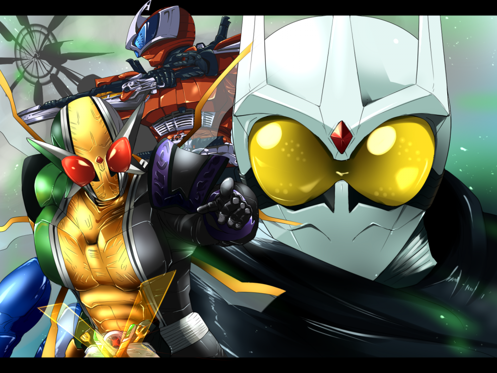 3boys, bad_id, bad_pixiv_id, belt, denji_(mugitomato), kamen_rider, kamen_rider_accel, kamen_rider_double