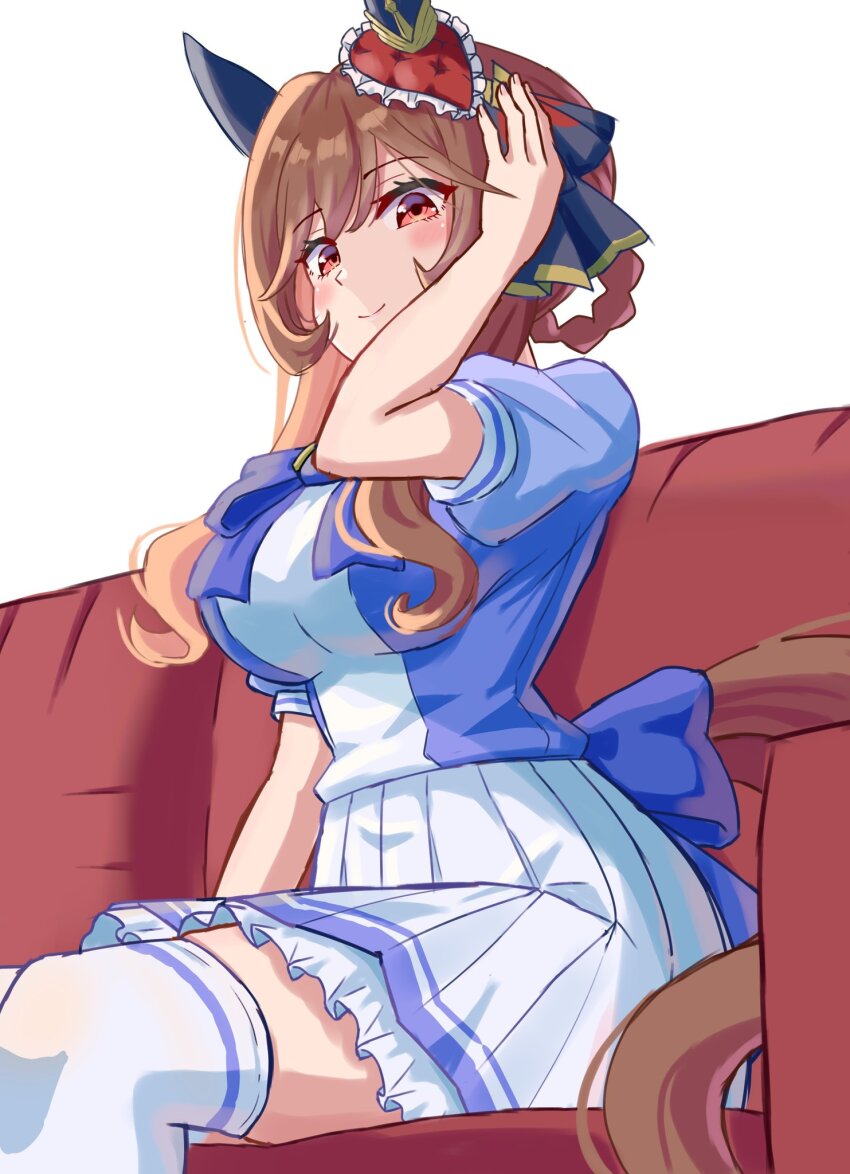 1girl, animal_ears, bow, bowtie, braid, braided_hair_rings, breasts, brown_hair