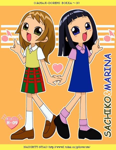 2girls, black_hair, blue_eyes, brown_hair, green_eyes, ijuin_sachiko, koizumi_marina, multiple_girls