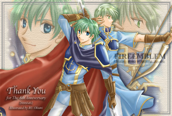 2boys, armor, artist_name, blue_armor, blue_cape, blue_eyes, bow_(weapon), cape