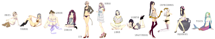 6+girls, absurdres, animal_ears, aquarius_(zodiac), aries_(zodiac), bikini, bikini_top_only, boots