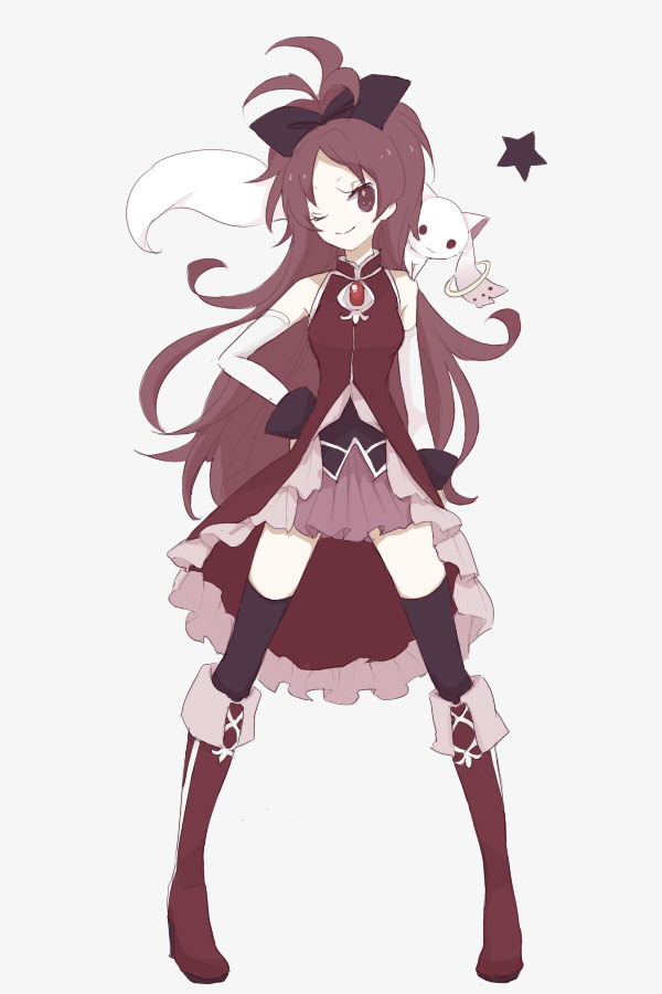 10s, 1girl, bad_id, bad_pixiv_id, bow, chaki_(chackiin), kyubey, magical_girl