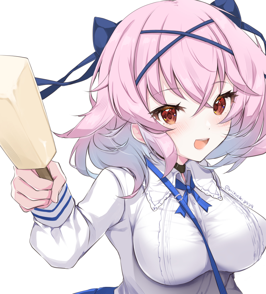 1girl, aylwin_(azur_lane), aylwin_(sunday_aquarium_visit)_(azur_lane), azur_lane, blue_ribbon, blush, crossed_bangs, dress