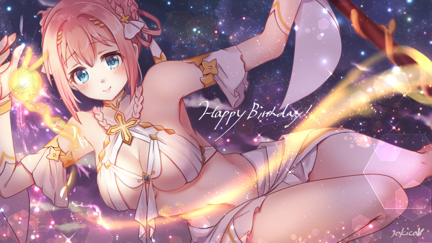 1girl, armpits, braid, braided_hair_rings, breasts, hair_rings, happy_birthday, highres