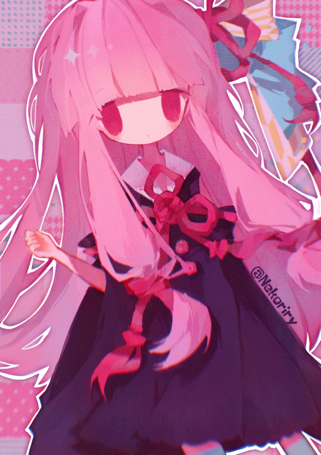 1girl, black_dress, blunt_bangs, blush, dress, highres, kotonoha_akane, long_hair