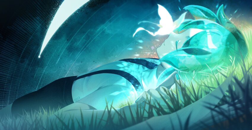 1other, androgynous, bug, butterfly, colored_eyelashes, commentary, crystal_hair, dated