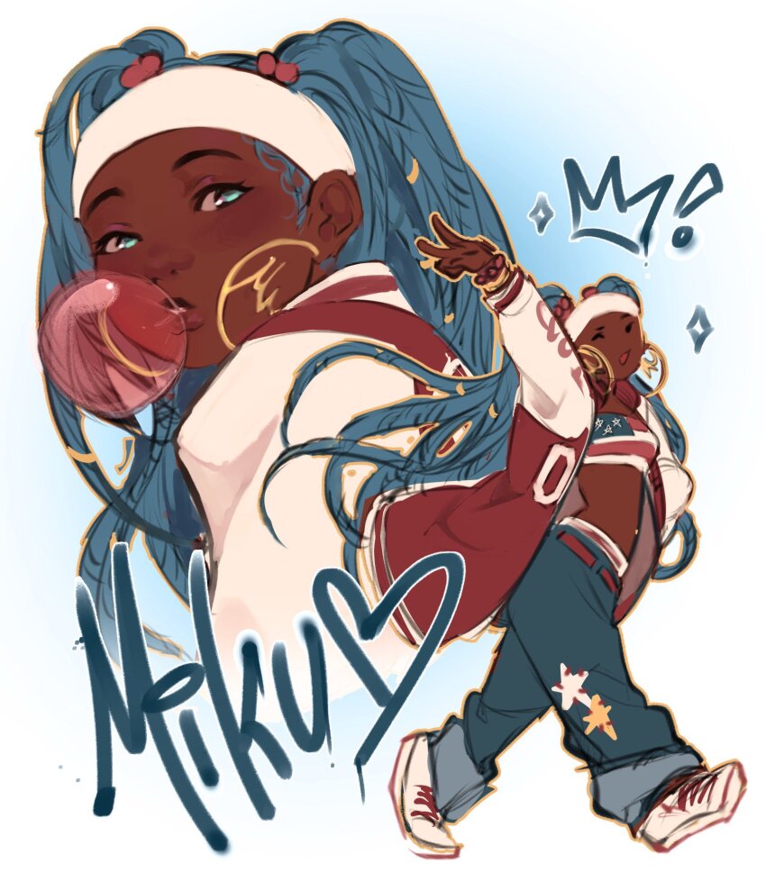 !, 1girl, alternate_costume, alternate_skin_color, american_flag, american_flag_print, american_miku, american_miku_(molenaide)