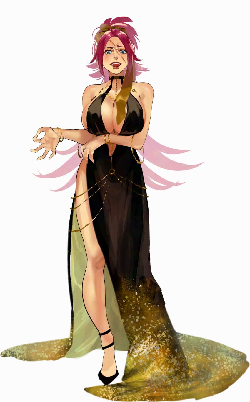 1girl, bb_(fate), bb_dubai_(fate), black_dress, black_footwear, blush, bow, bracelet